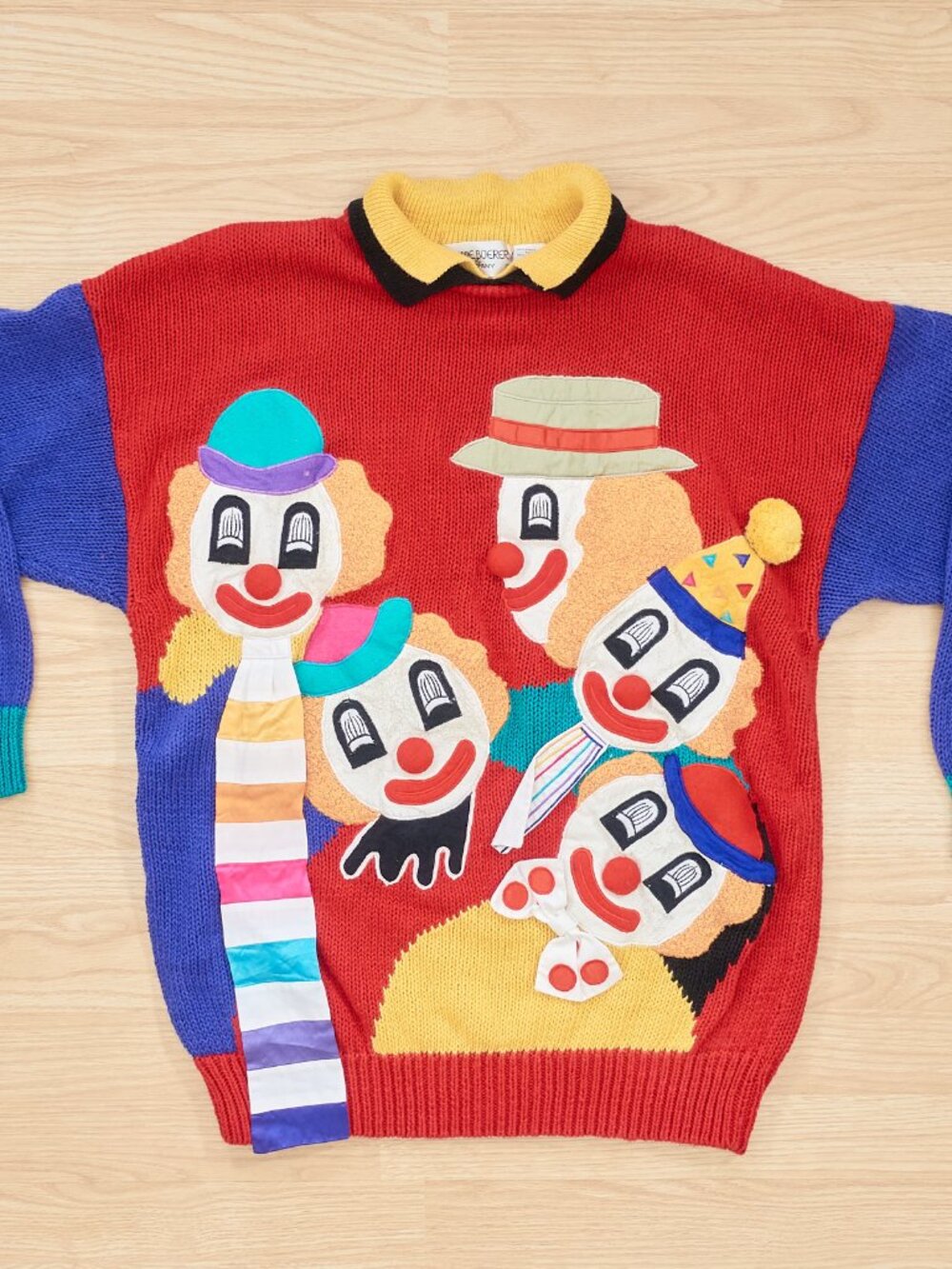 Bonnie Boerer Vintage 80s Women's Clown Patchwork Sweatshirt Size M Hong Kong
